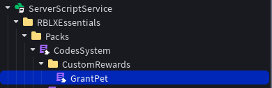 A custom reward module in the Explorer, under CodesSystem and CustomRewards