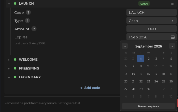 Picking an expiry date in the plugin