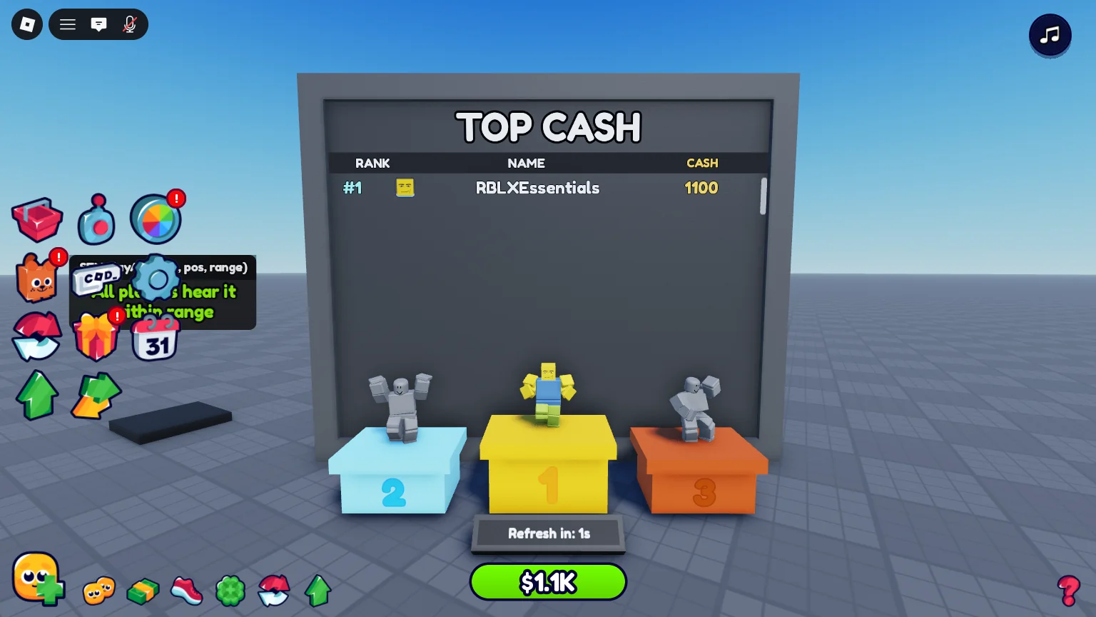 The TOP CASH board in the world, with its podiums and the refresh timer