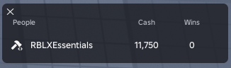 The Roblox Tab menu open in game, listing Cash and Wins beside each player's name