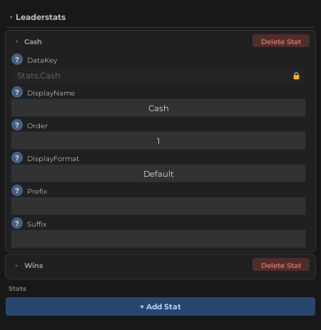 Easy Leaderstats plugin settings - Leaderstats section