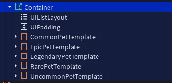 Pet card templates in Studio hierarchy