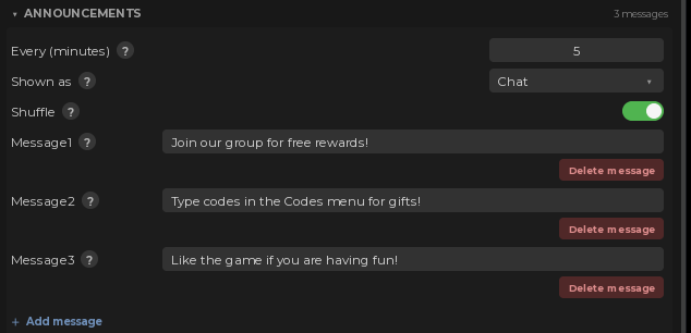 The rotating announcement messages
