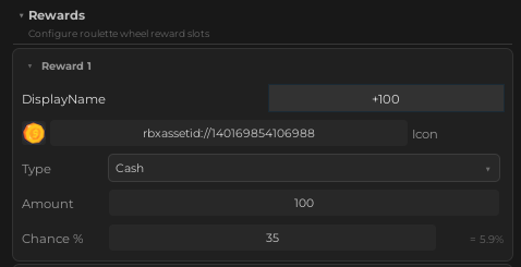 Roulette System plugin settings - Rewards