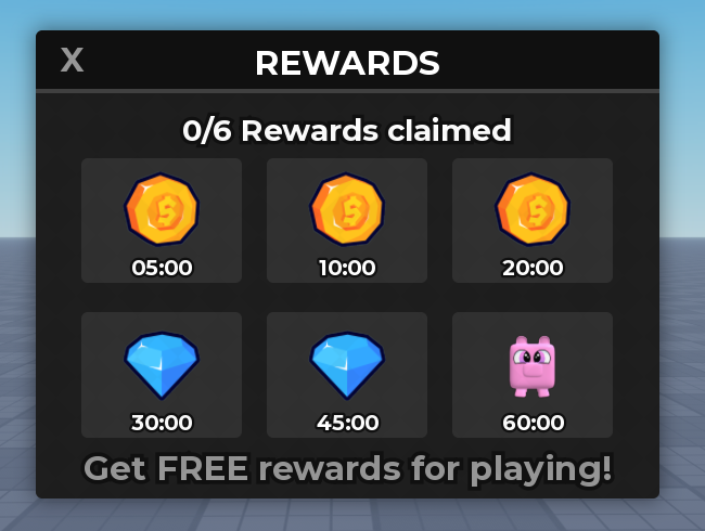 The rewards menu redesigned in black and grey, with coin, diamond and pet icons