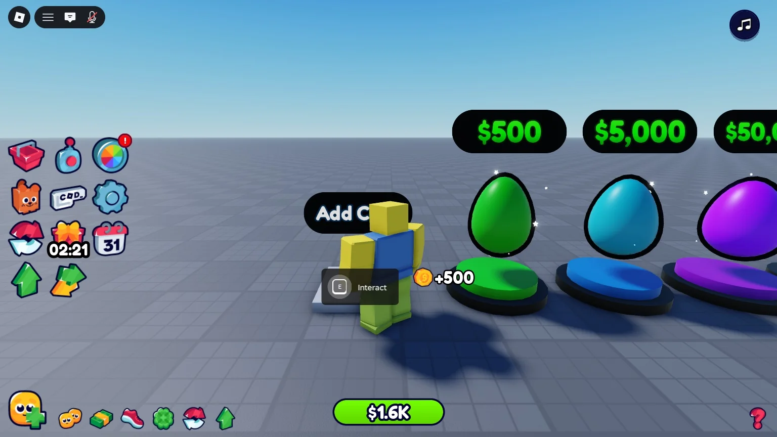 The player on the Add Cash pad: +500 Cash