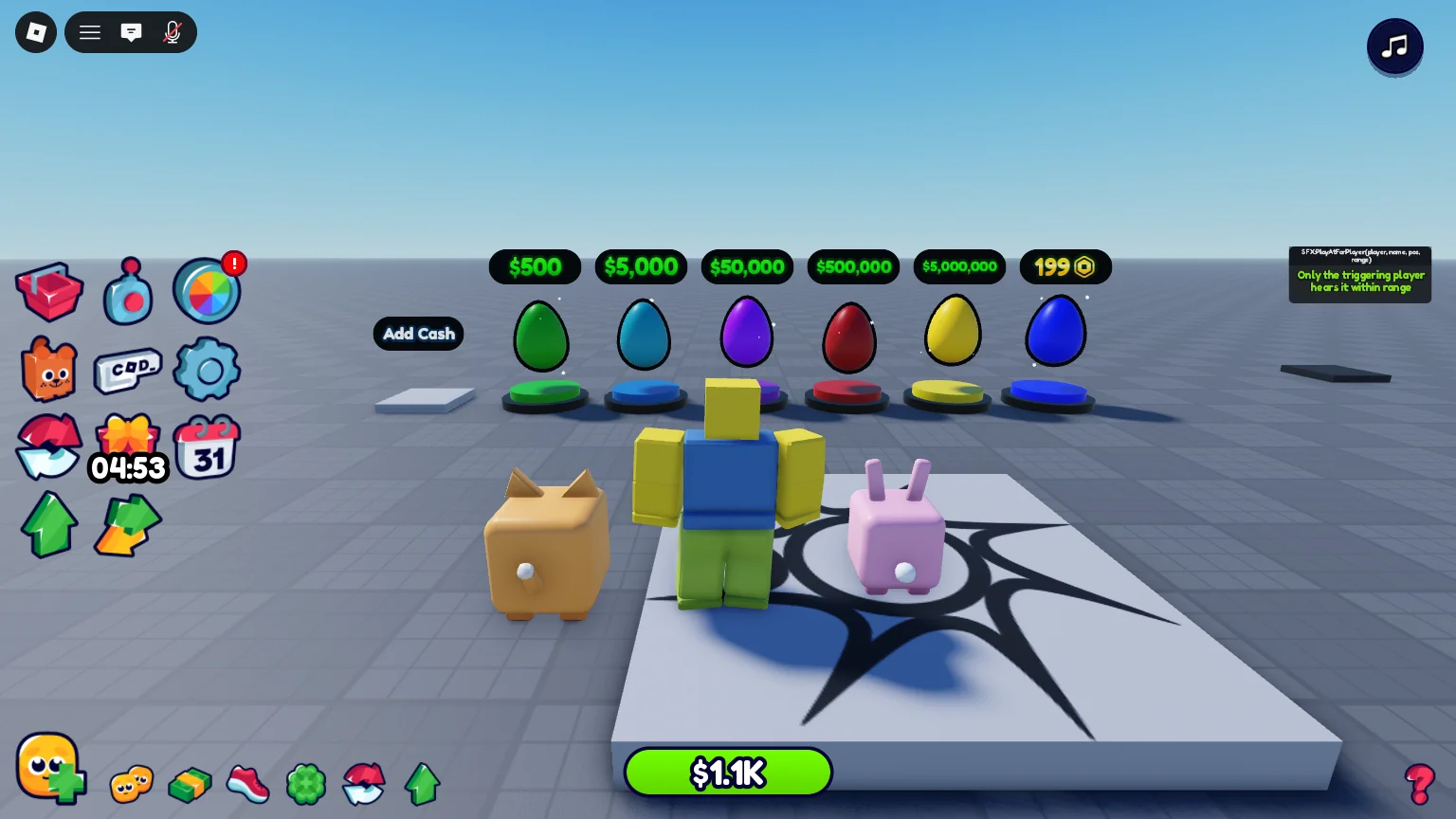 A new session after leaving: the saved Cash and the hatched pets loaded back