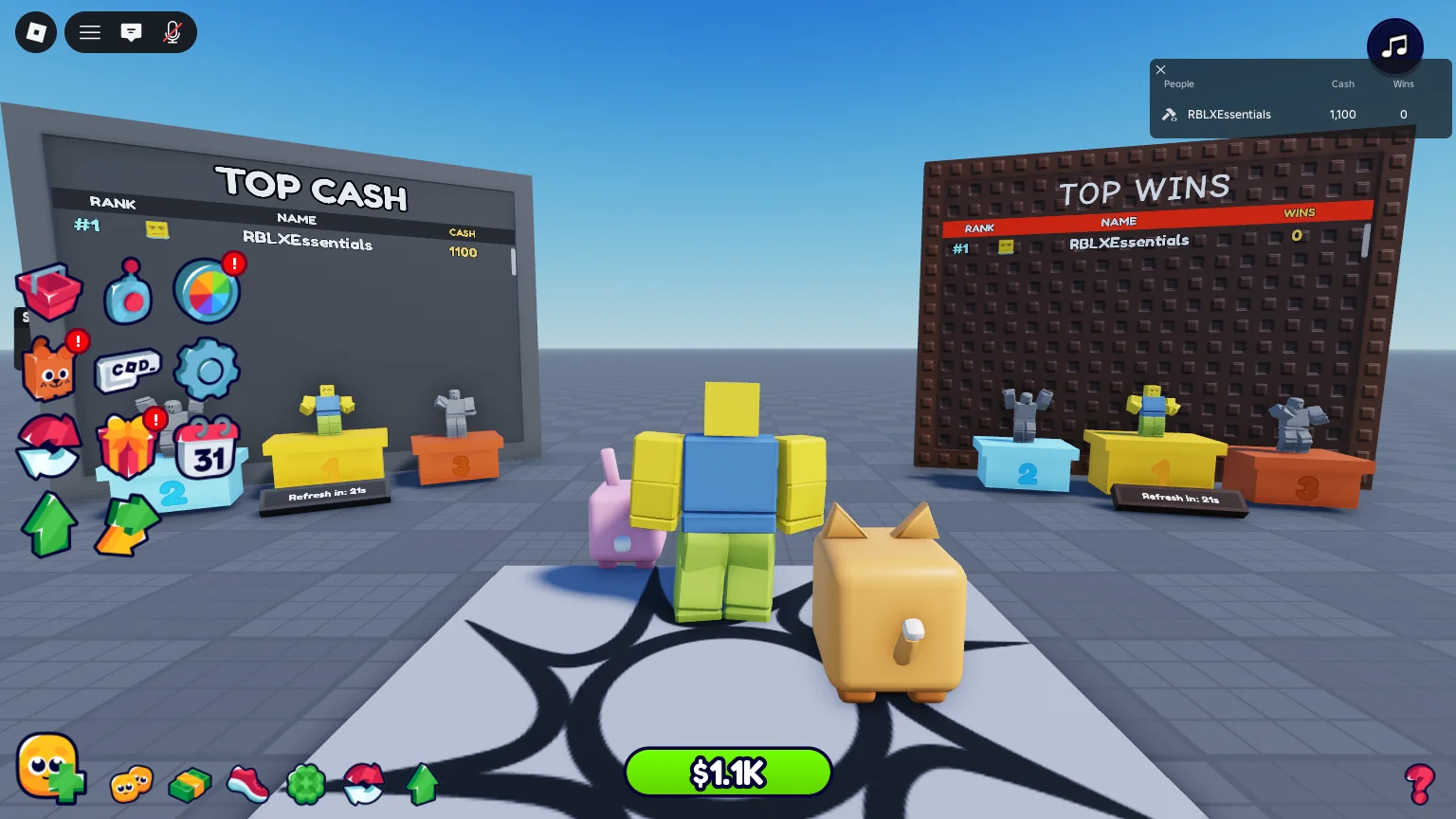 Both boards behind the player, and the player list with Cash and Wins