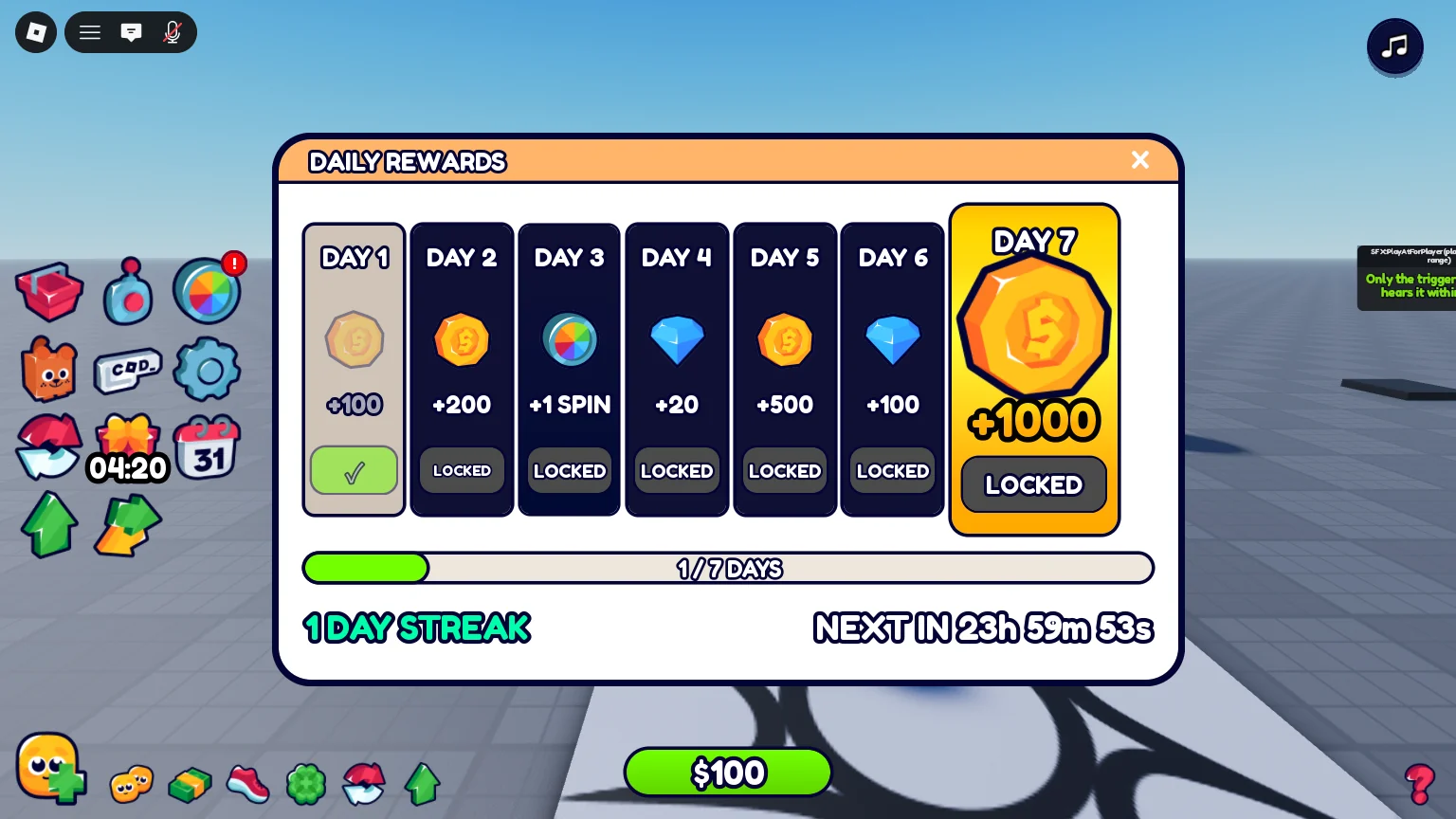 Day 1 claimed: 1 DAY STREAK and the next day in 23 hours