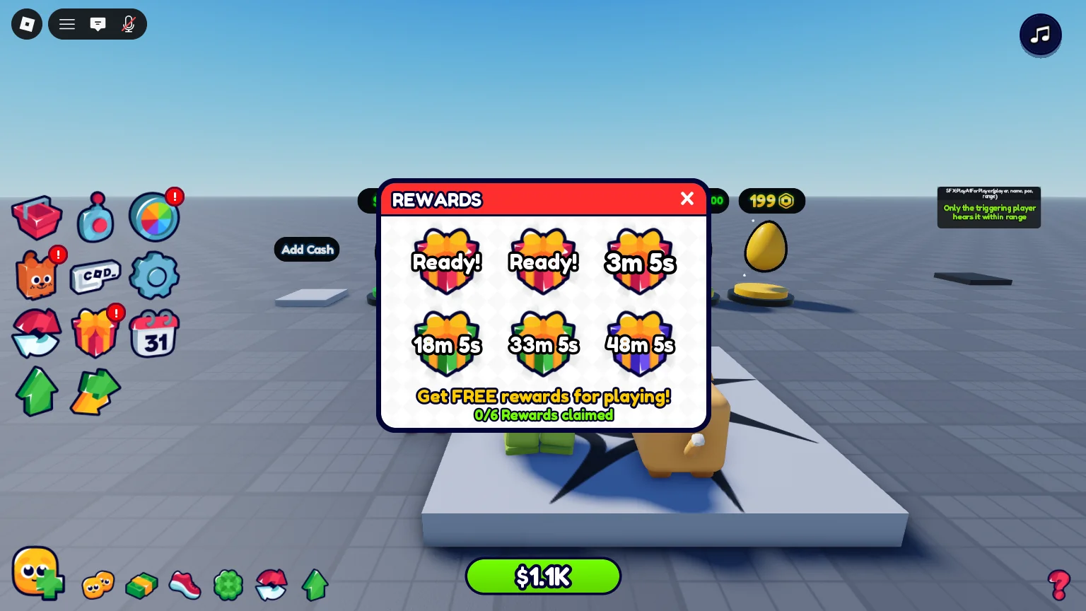 The Rewards menu: gifts for playing, two ready and the rest counting down