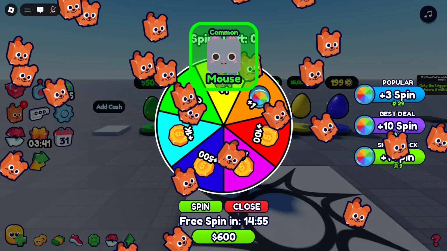 The wheel landed on +1 pet: a Mouse won and pets raining down