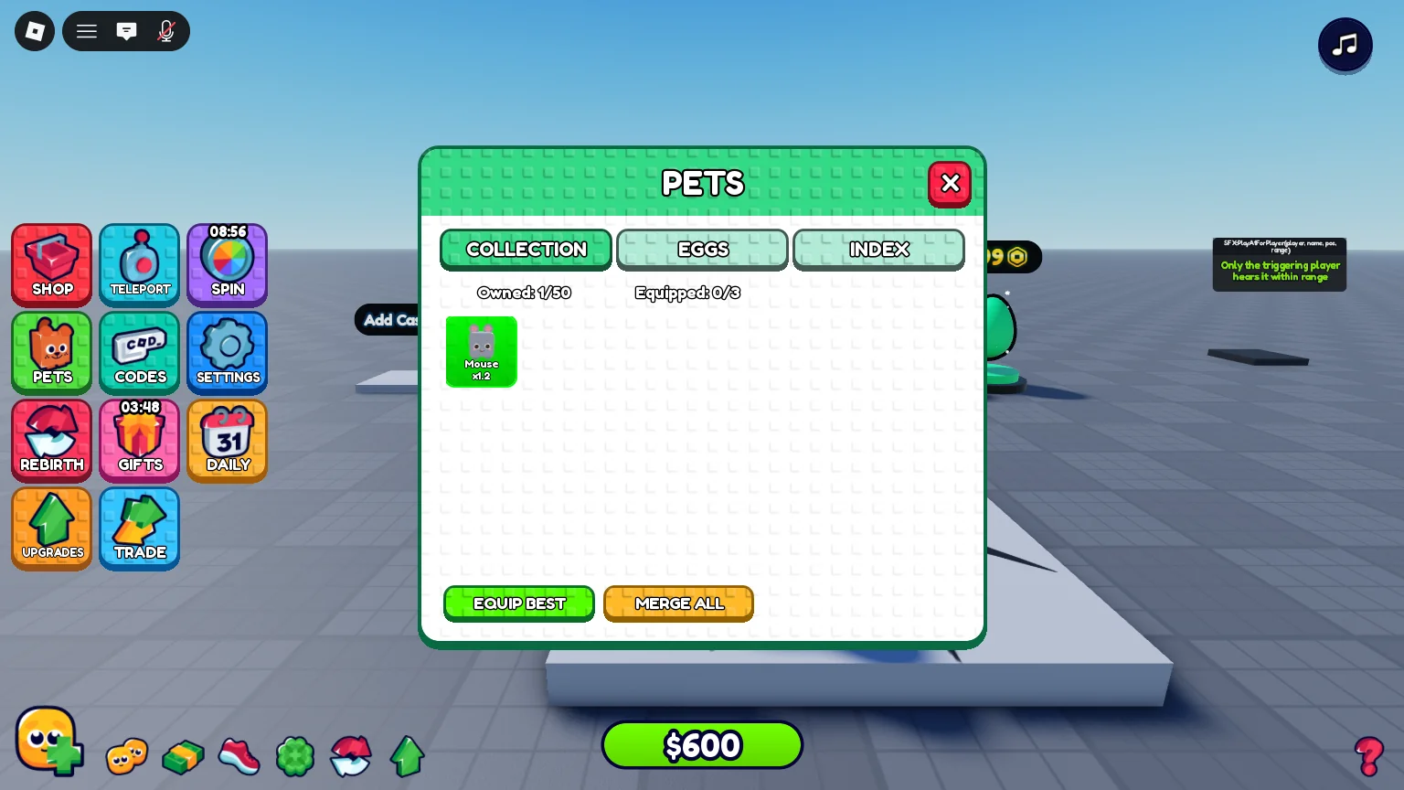 The Pets menu of Easy Pet System in the Studded UI look