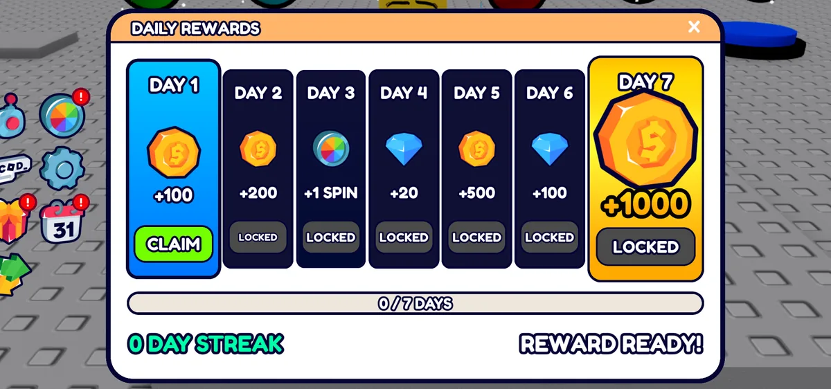 The seven days of daily rewards