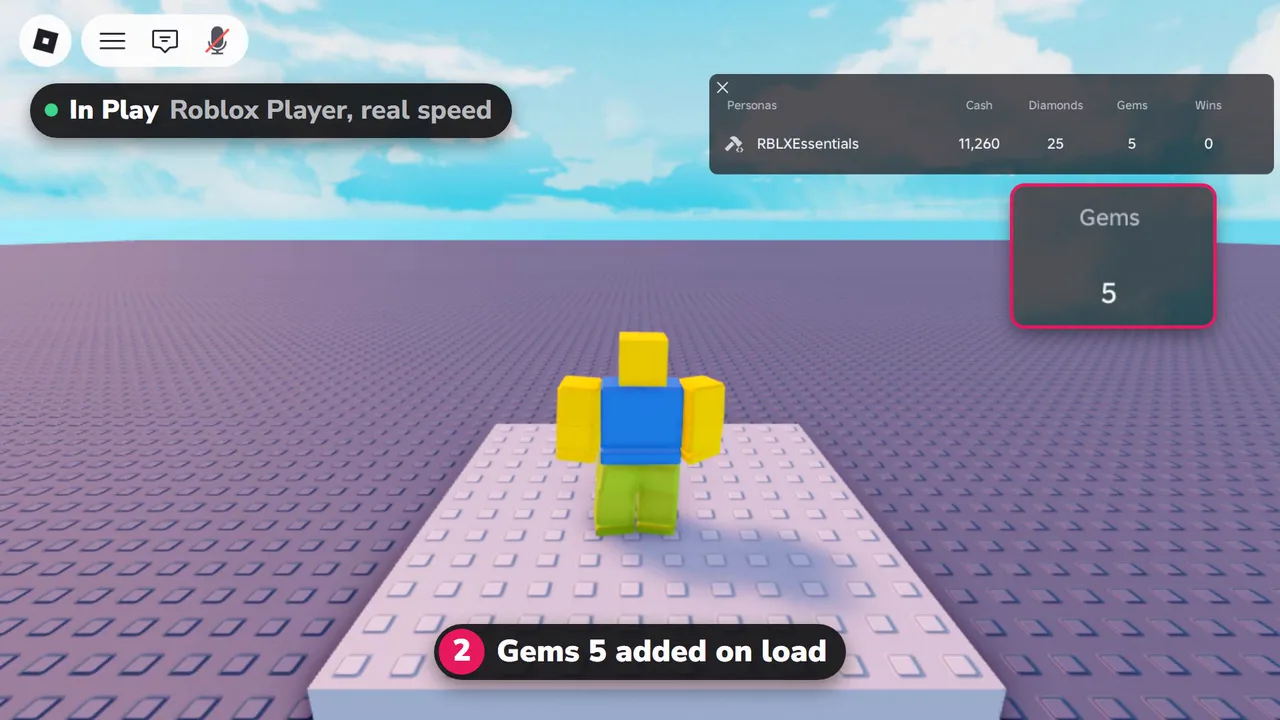 Gems 5 added to the starting data by the AI, shown in the player list on load